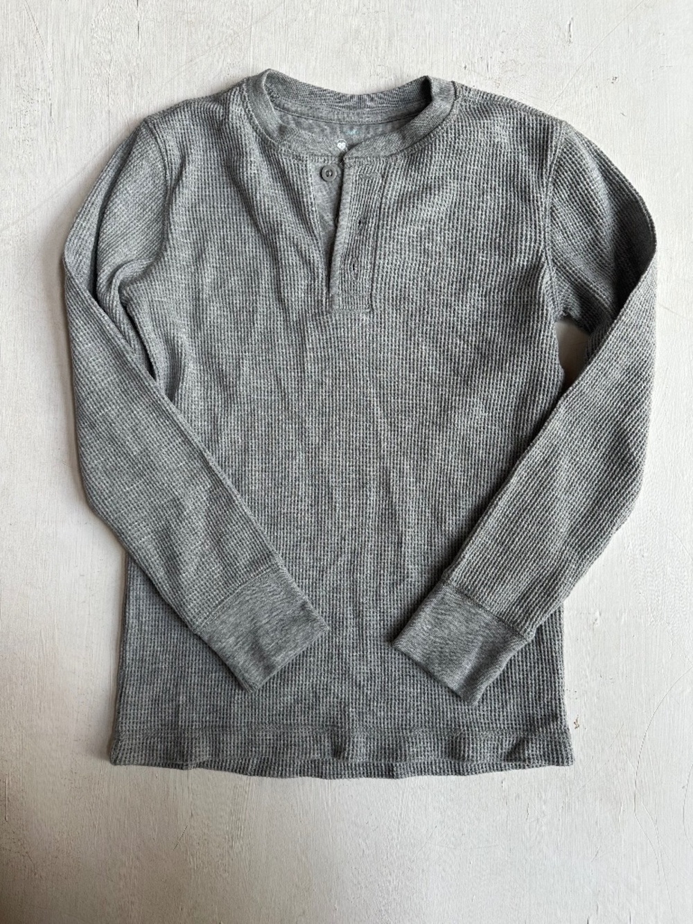Primary Gray Waffle Knit Henley Long Sleeve Shirt